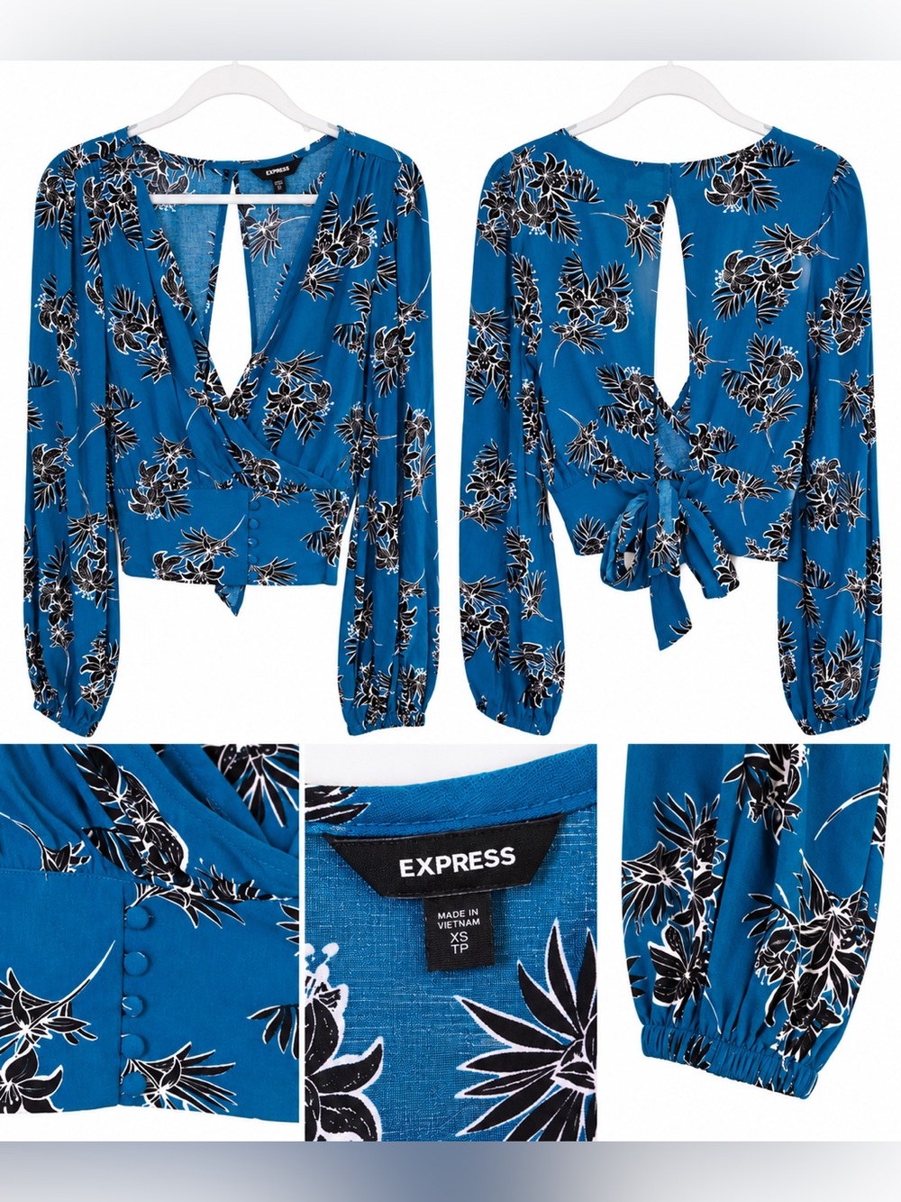🌺 EXPRESS Teal Floral Wrap Blouse | XS 🌺